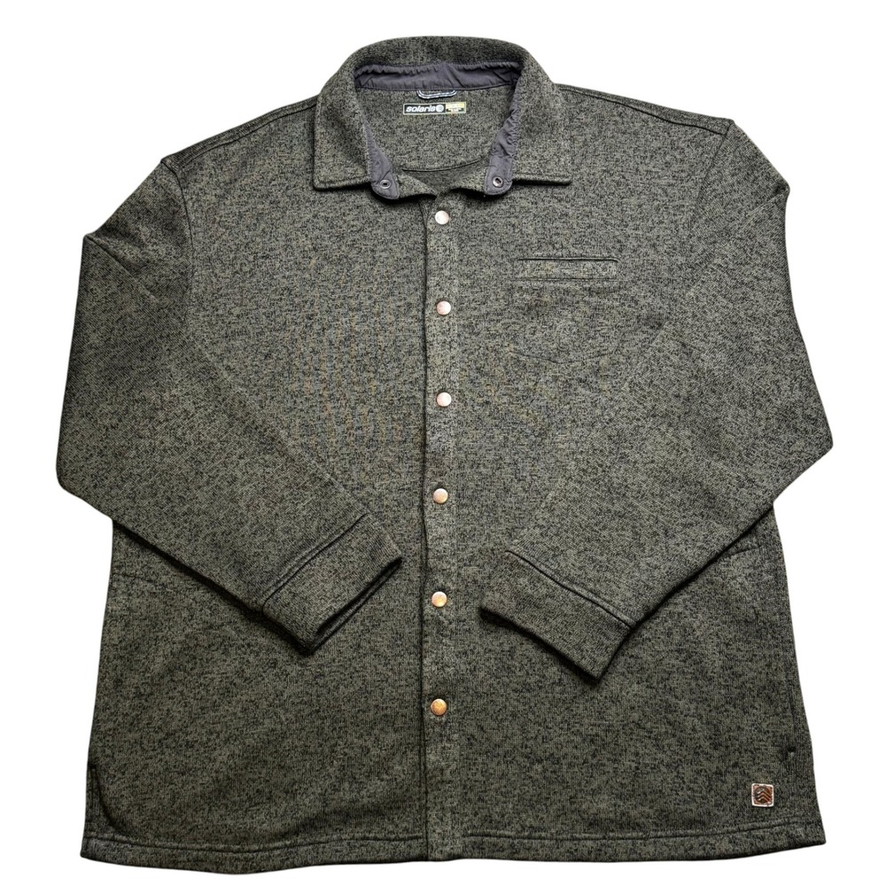 Solaris Mens XXL Sweater Fleece Snap Front Jacket Heathered Olive Green